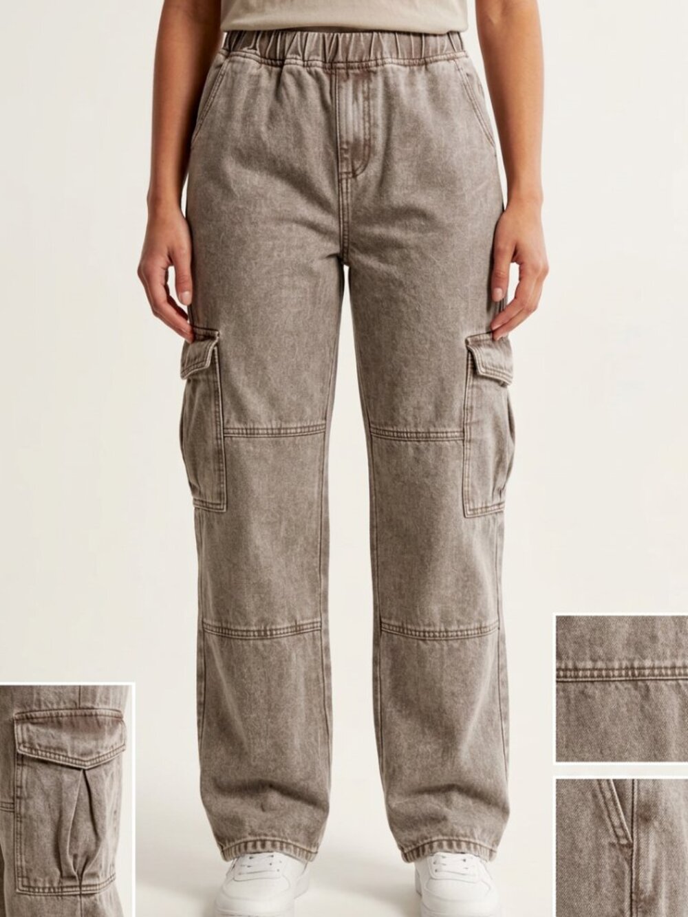 Brown Washed Baggy Cargo Pants Y2K Streetwear Utility Trousers
